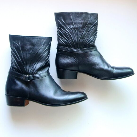 Hardy Black Leather Mid-Calf Western Hand Made Ankle Boots Block Heel Brazil 9.5 - Picture 13 of 16